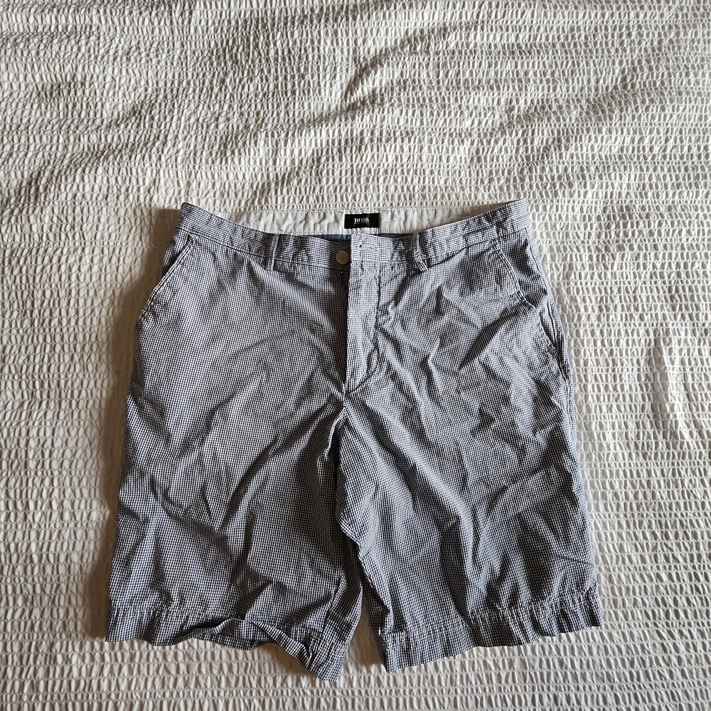 Hugo Boss Men's Blue & White Checkered Cargo Shorts